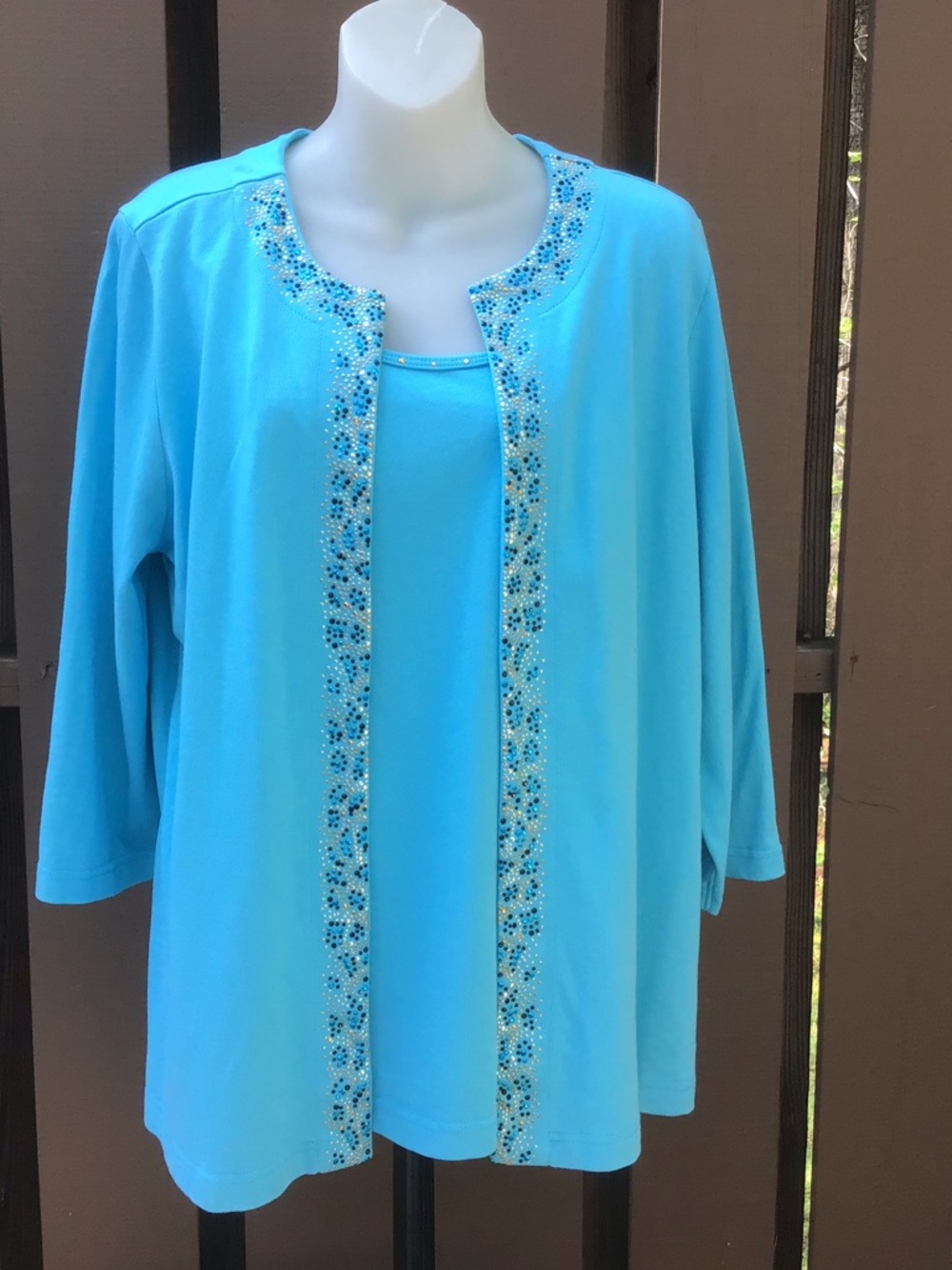 Quacker Factory Turquoise Blue Embellished Two-Piece Top